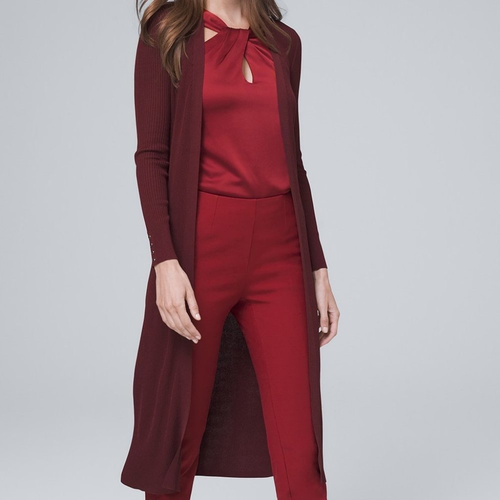 WHBM XS Deep Garnet Drapey Side-Slit Duster Holiday essential